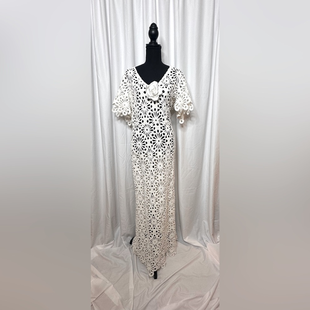 NWT Elegant One of its kind White crochet Maxi Dress